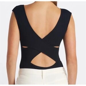 NWOT LUSH L Bodysuit Meadow Cross Back Black 122987